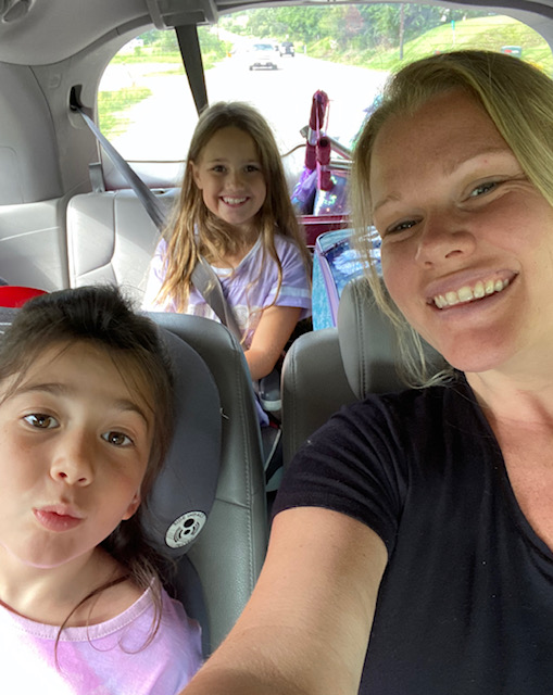 Selfie of Jen Cunningham with two children.