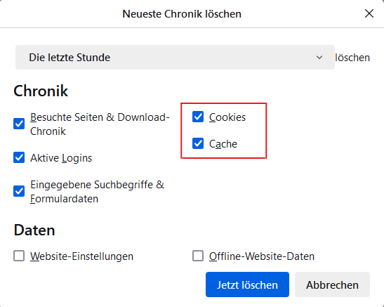 Cache in Firefox löschen