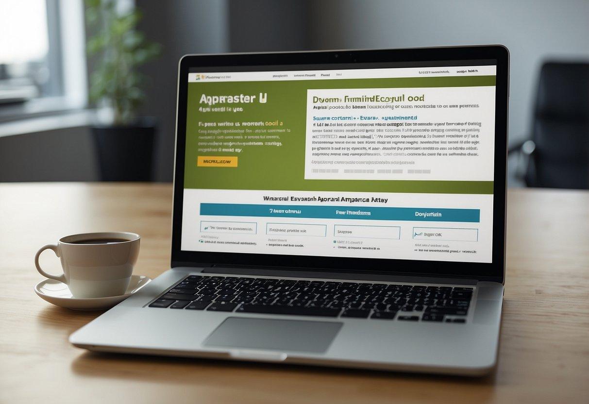 A computer screen displaying the domain appraisal tool Evaluateurl, with a "Free Unlimited Use" message. A list of potential use cases for domain appraisal is visible on the screen