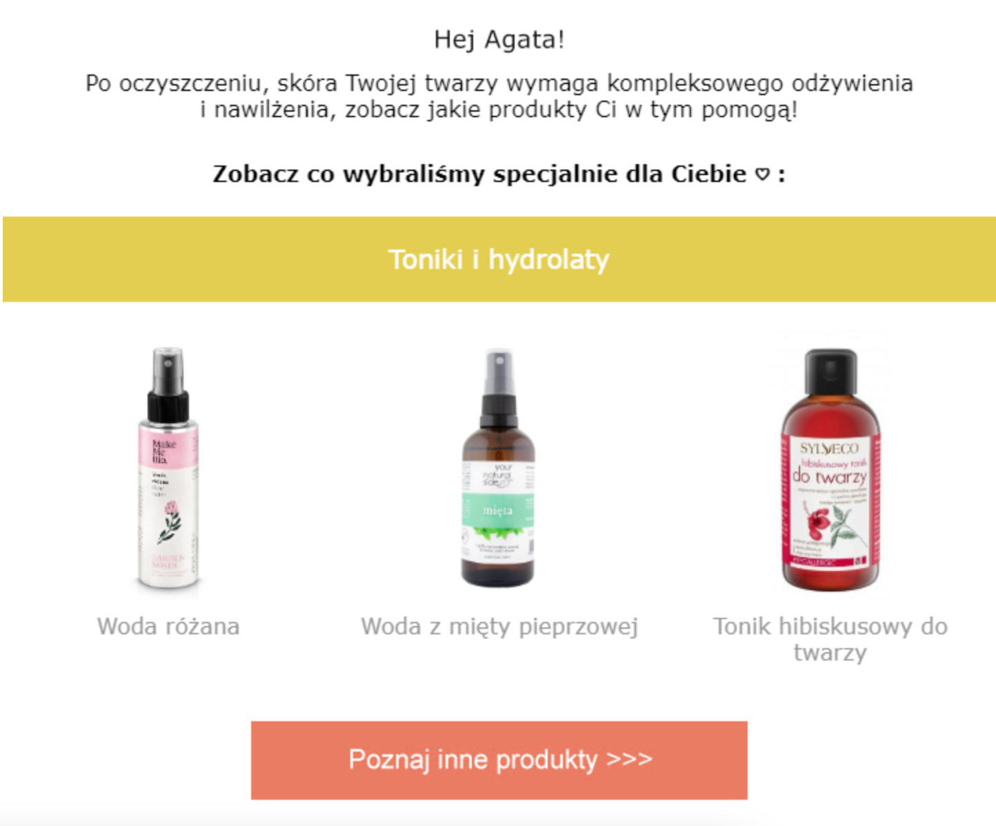 E-mail z proponowanymi produktami wysłany w ramach scenariusza Cross-selling.