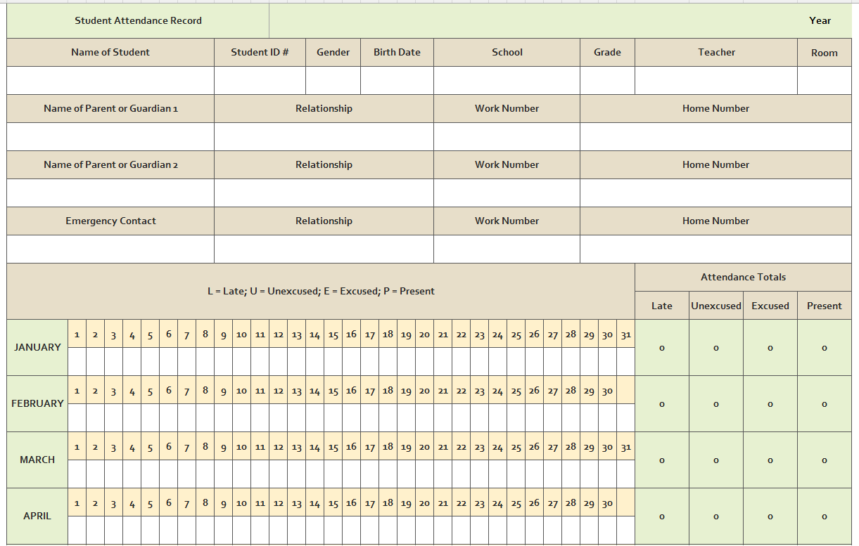 Excel Student Attendance Template