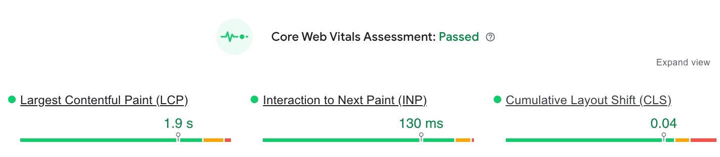 A passing Cumulative Layout Shift score of 0.04