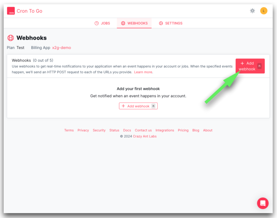 cron to go email webhooks feature