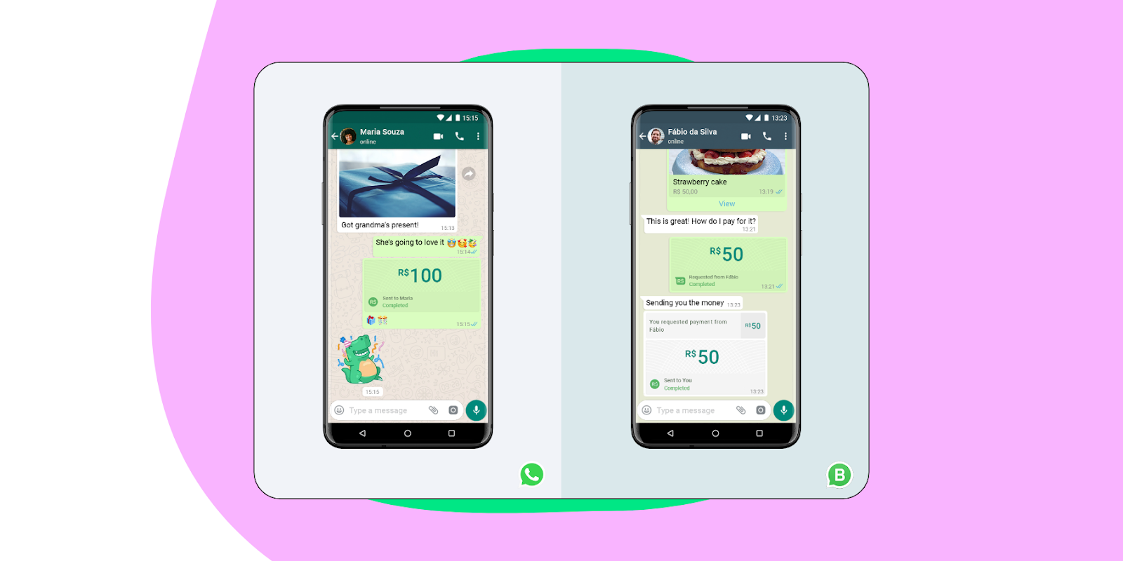 whatsapp pay transaction examples