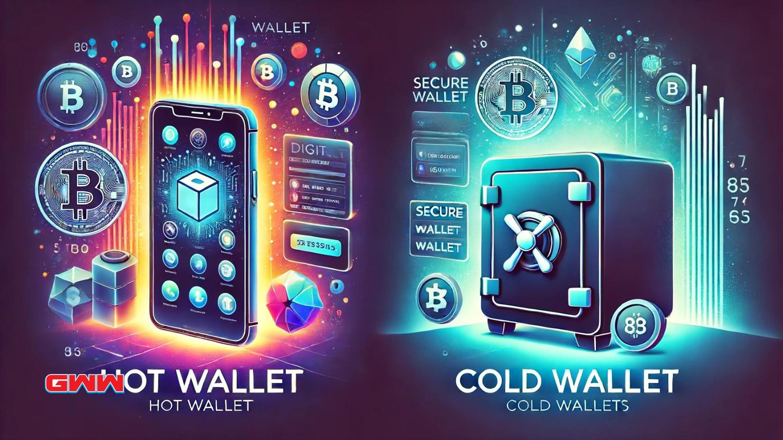 A visual representation comparing hot wallets and cold wallets.