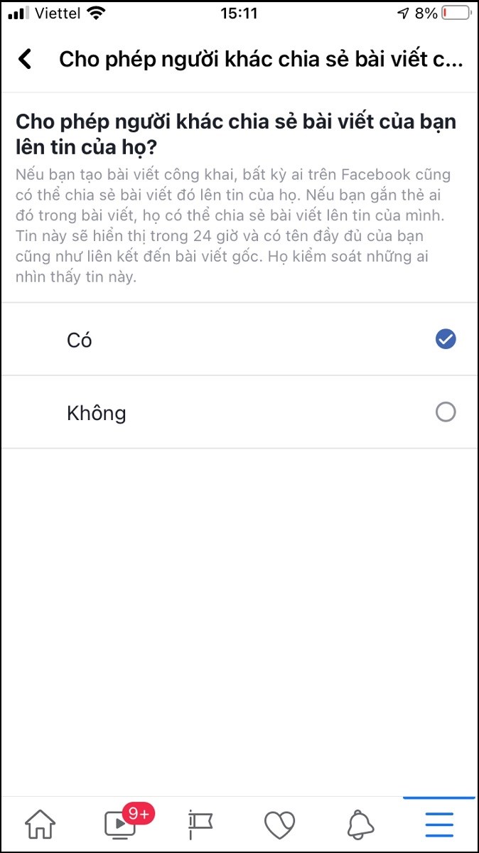 Chọn Có 