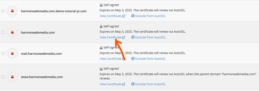 SSL/TSL status feature in cPanel