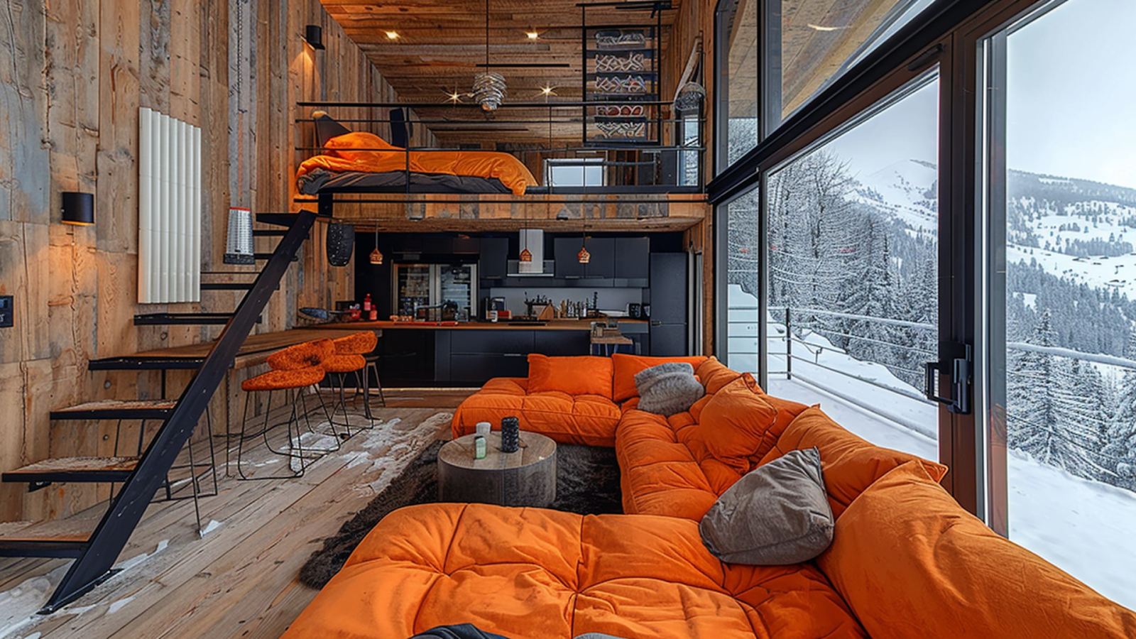A luxurious, loft-style ski chalet in Courchevel, France.