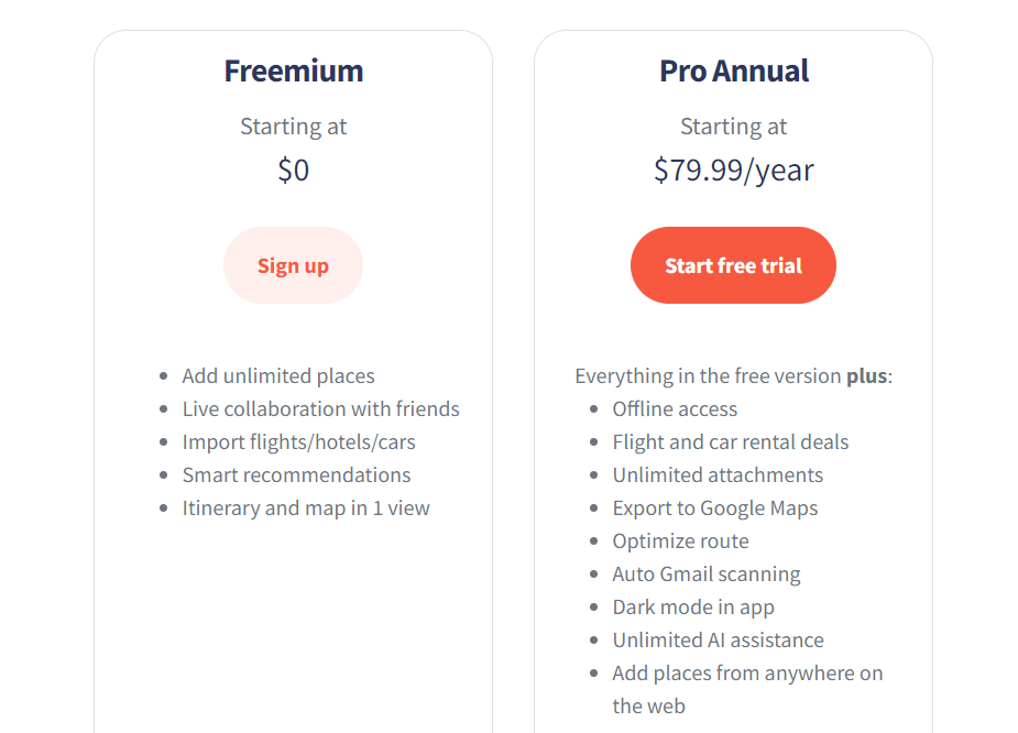 Wanderlog Pricing Plan