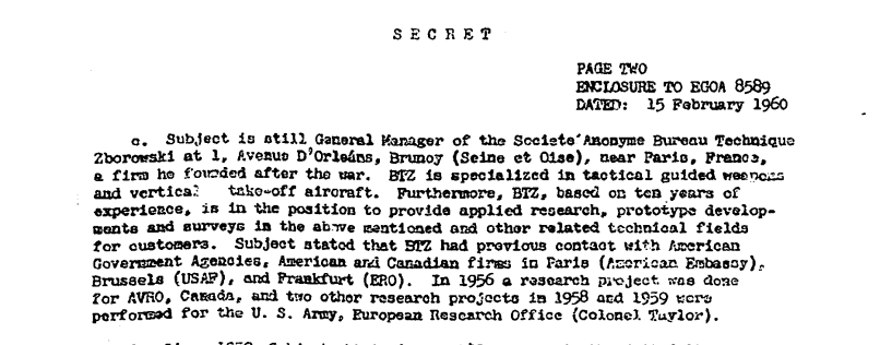 r/UFOB - Zborowski worked in Canada with AVRO on the "flying disk" project