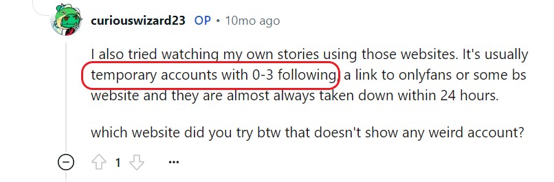 Reddit review about story viewers