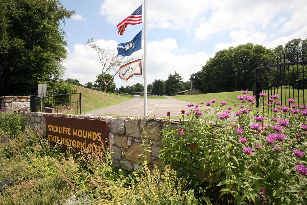 Wickliffe Mounds State Historic Site entrance with flowers