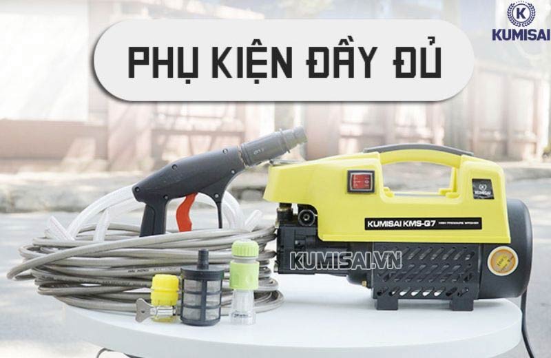 Máy rửa xe gia đình Kon Tum Kumisai đầy đủ phụ kiện, rất tiện lợi