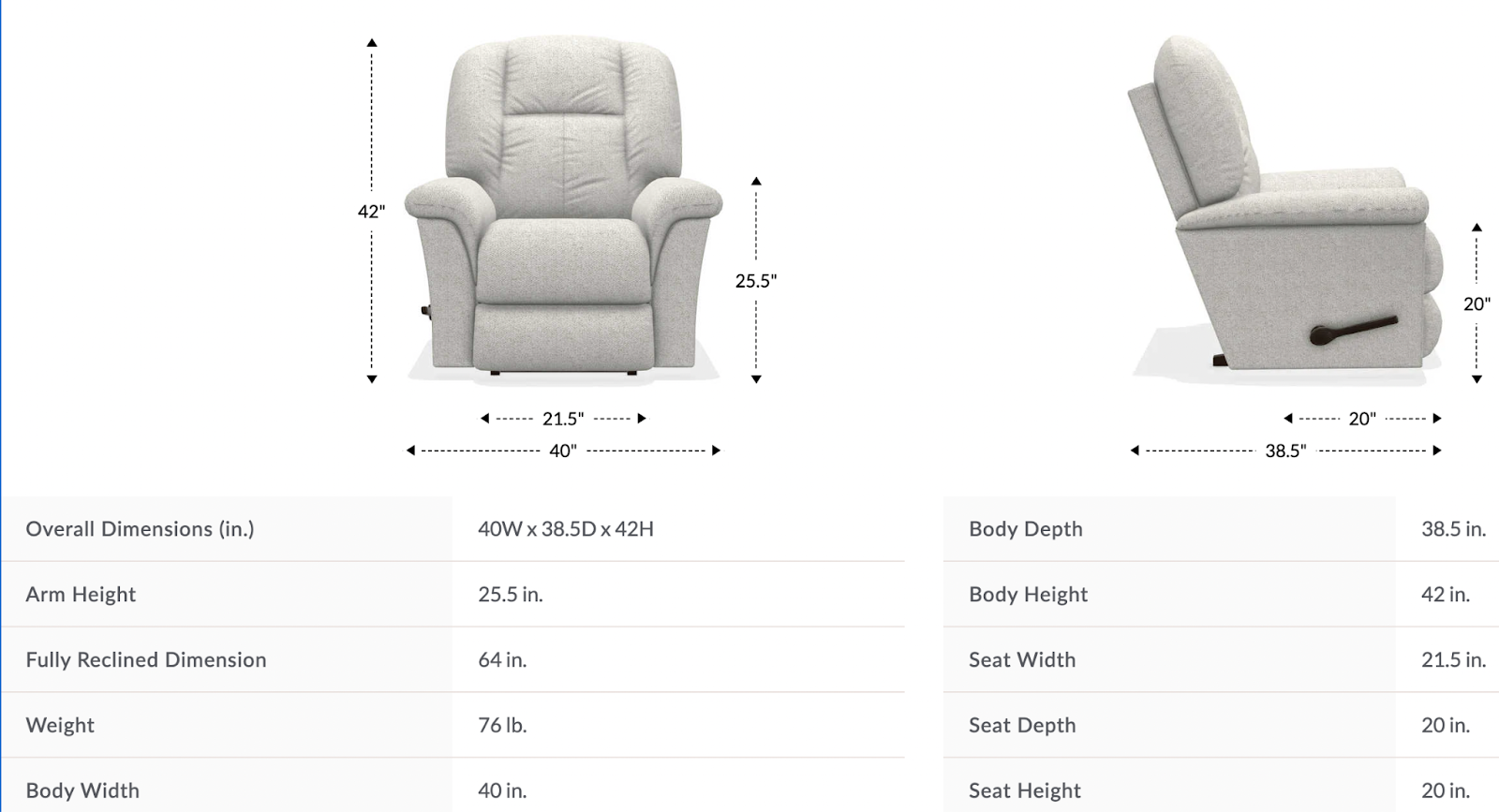 jasper rocking recliner size