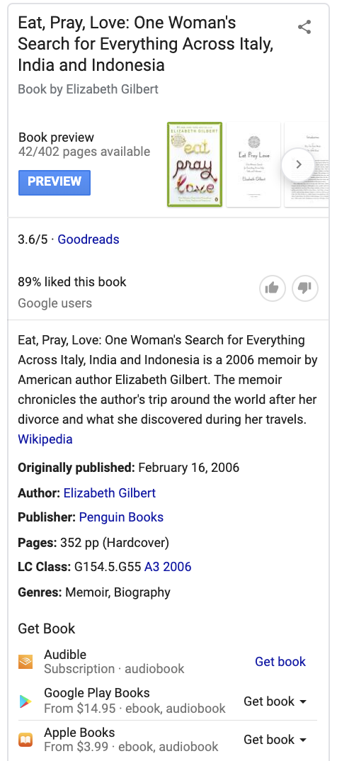 image of in-serp results when searching for book title