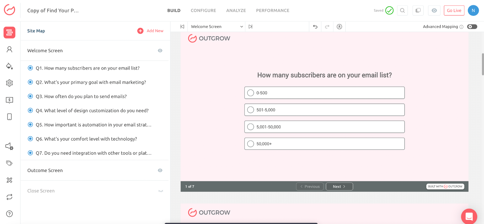 Craft Relevant Questions on Outgrow