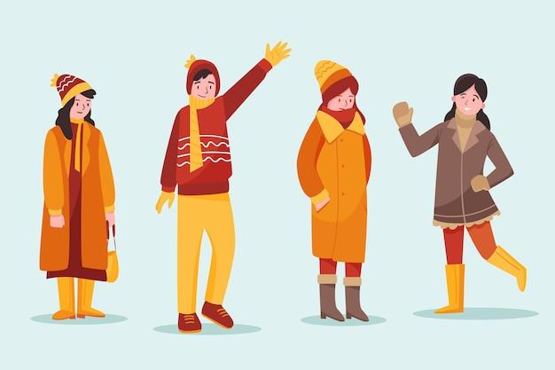 Free vector people in winter cozy clothes collection