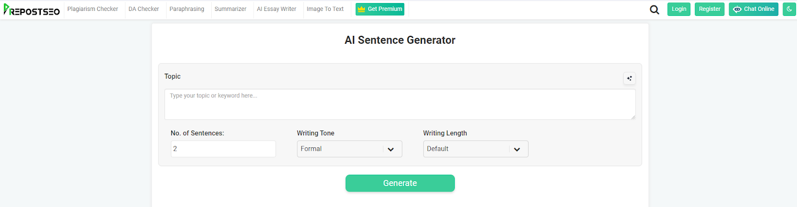 PrePostSEO AI Sentence Generator