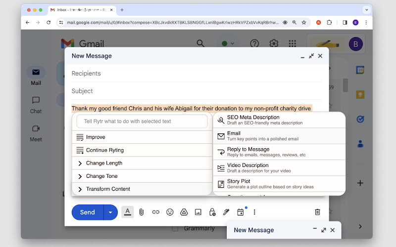 Rytr widget on Gmail