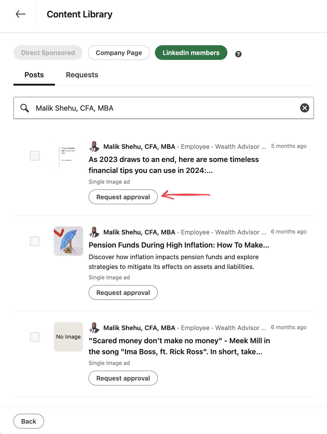 LinkedIn Thought Leader Ads - request approval