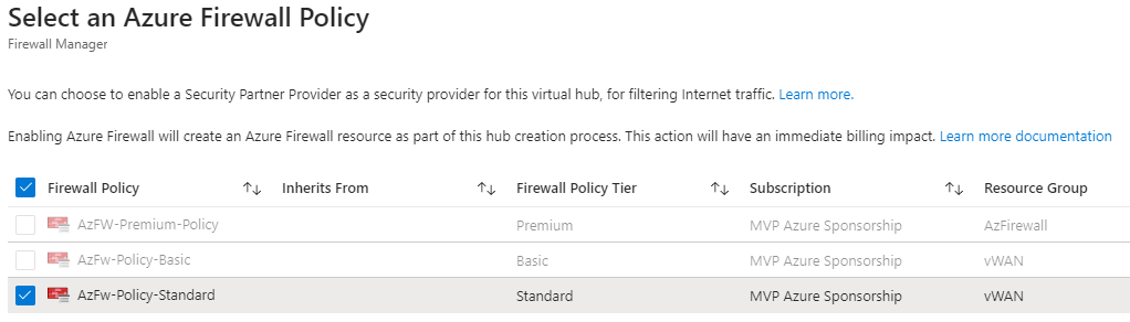 select an azure firewall  policy