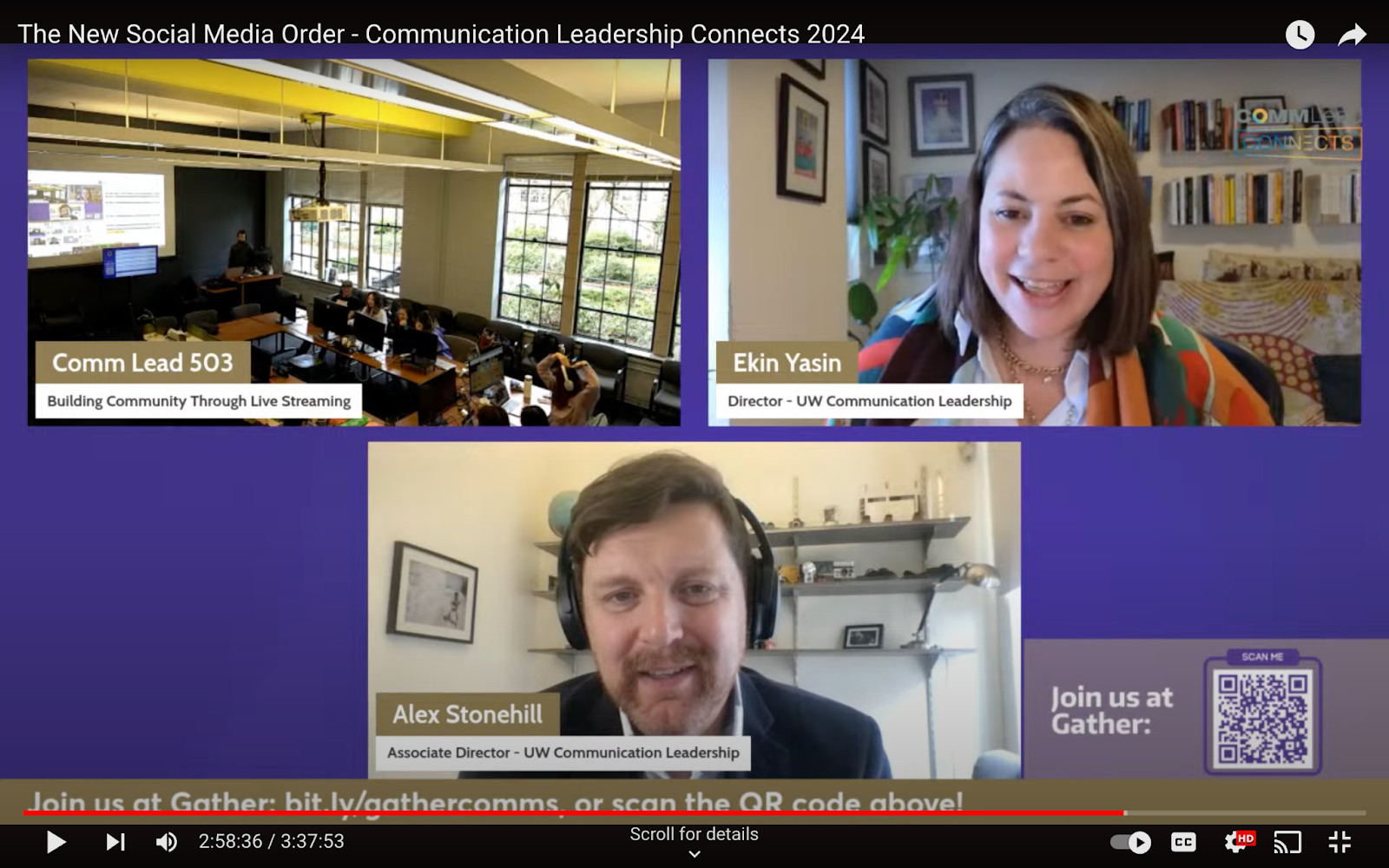 A screenshot of the Comm Lead 503 class- Building Community through Live Streaming with Ekin Yasin and Alex Stonehill