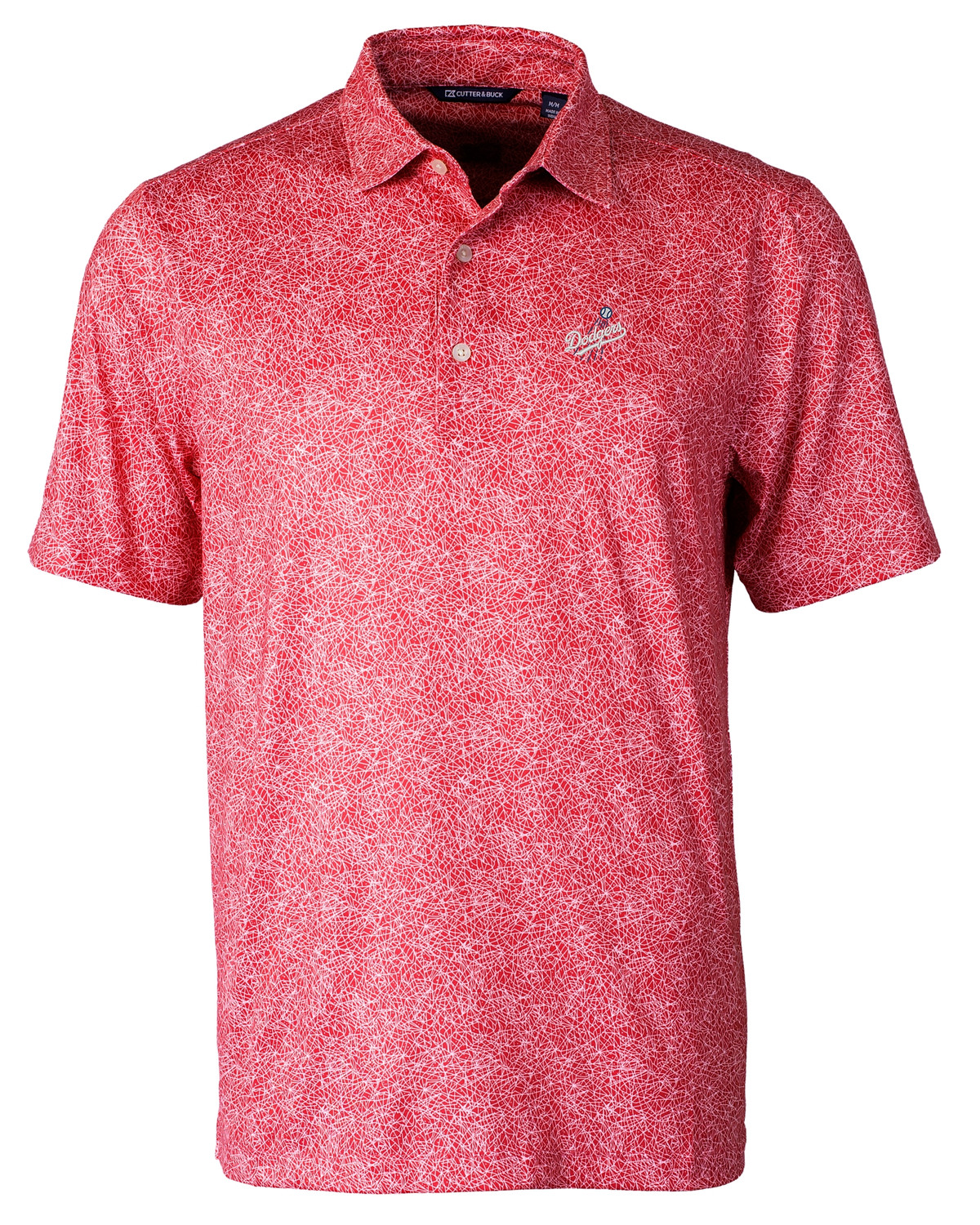 Los Angeles Dodgers Cooperstown Cutter & Buck Pike Constellation Print Stretch Mens Polo in Red