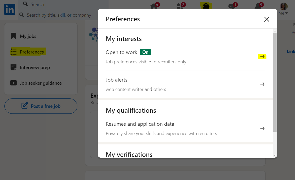 job preferences linkedin