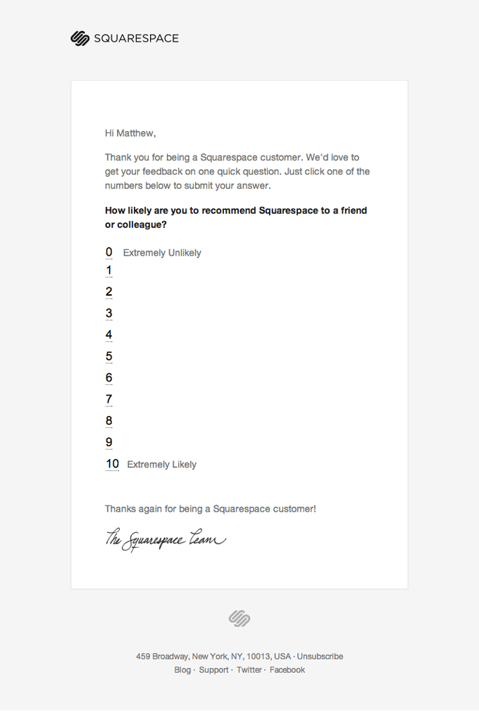 Squarespace’s NPS email