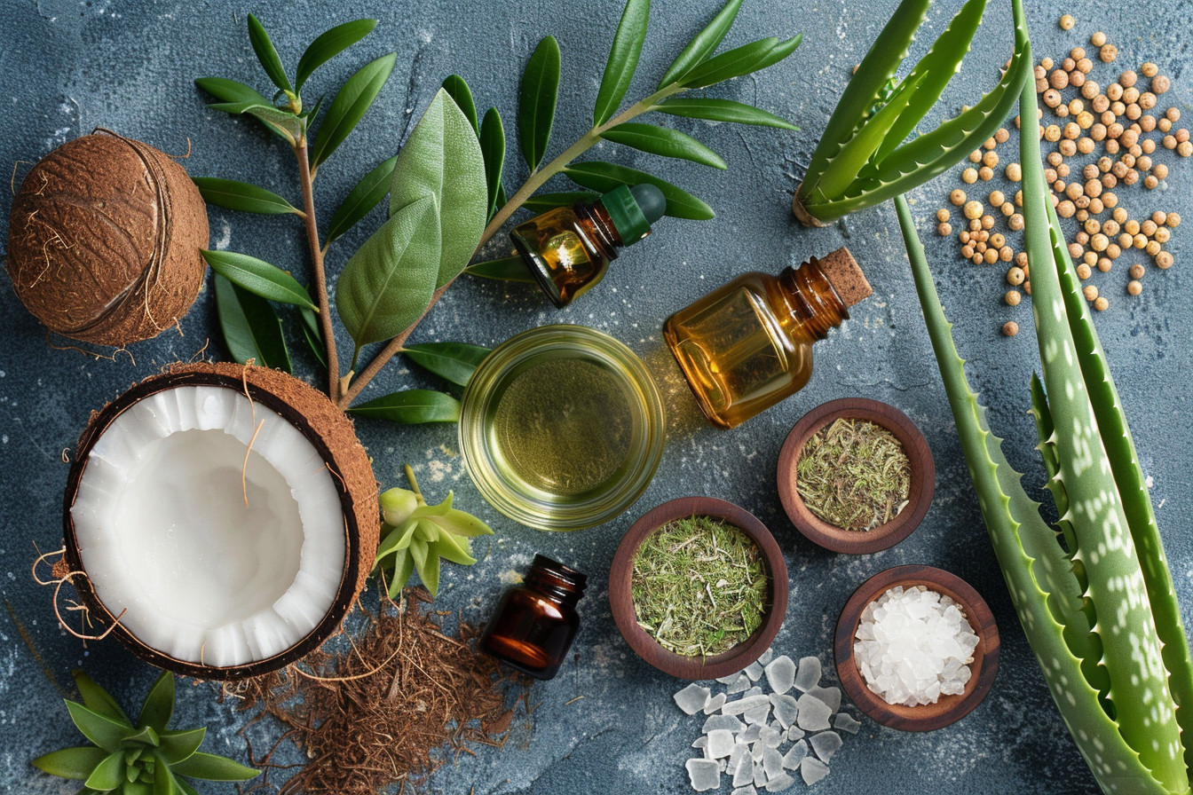 Natural ingredients commonly used in homemade skin care products.