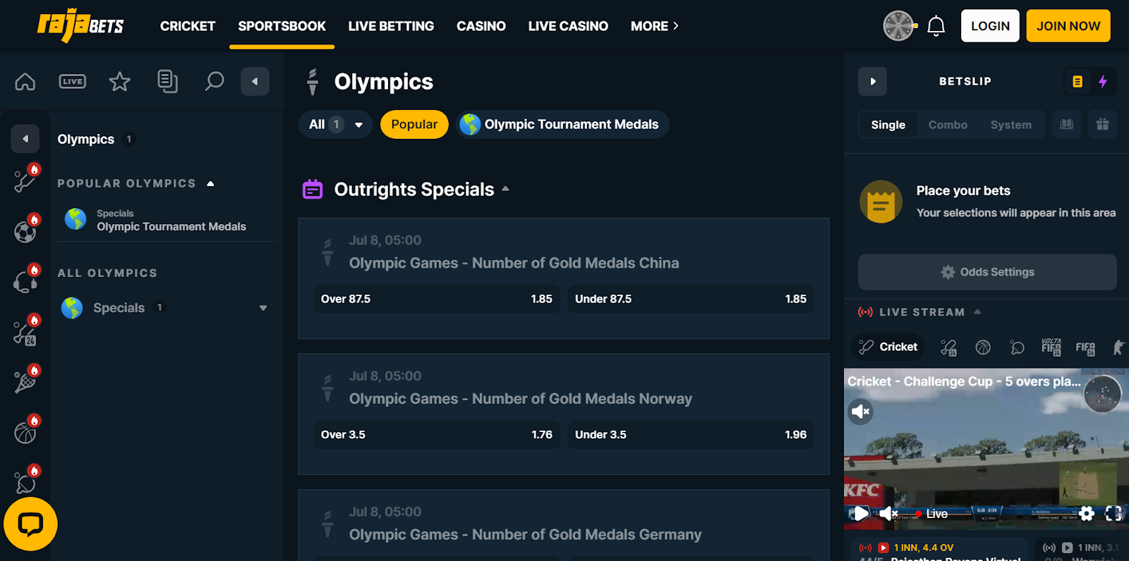 Rajabets Olympics Page