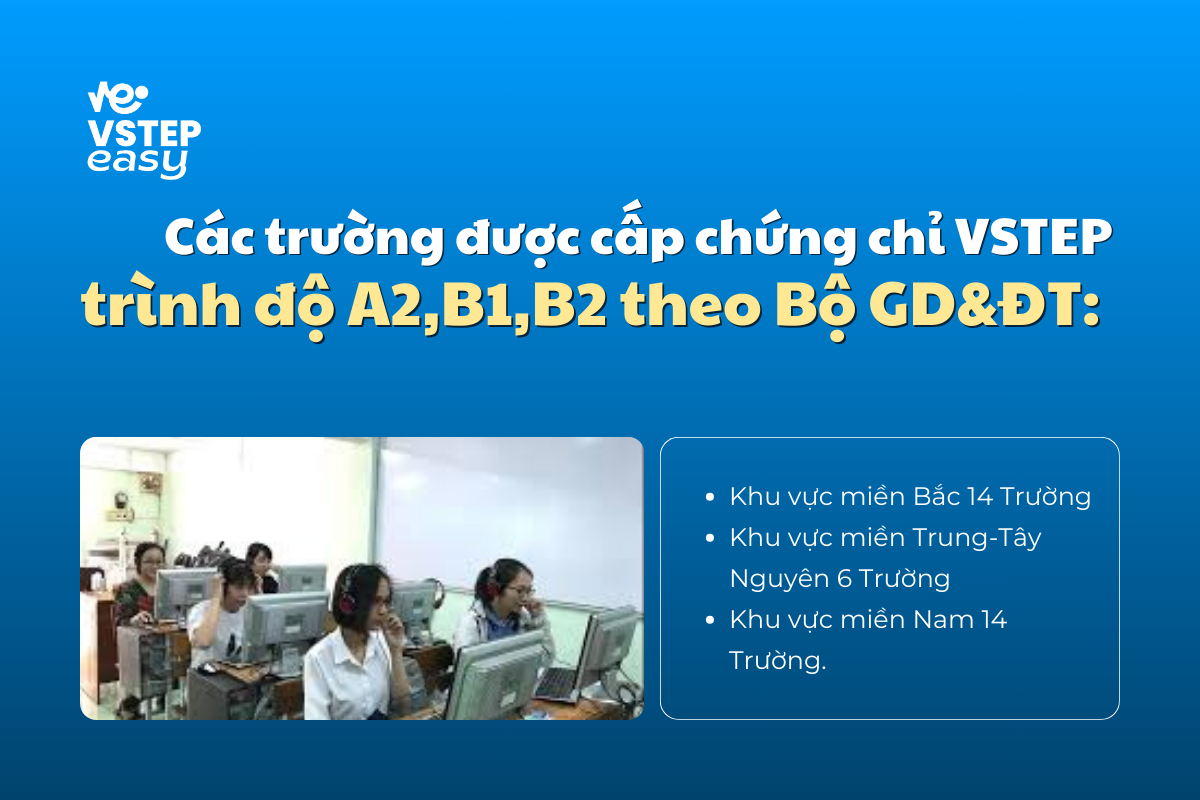 Các trường được cấp chứng chỉ VSTEP trình độ A2, B1, B2 theo bộ GD&ĐT