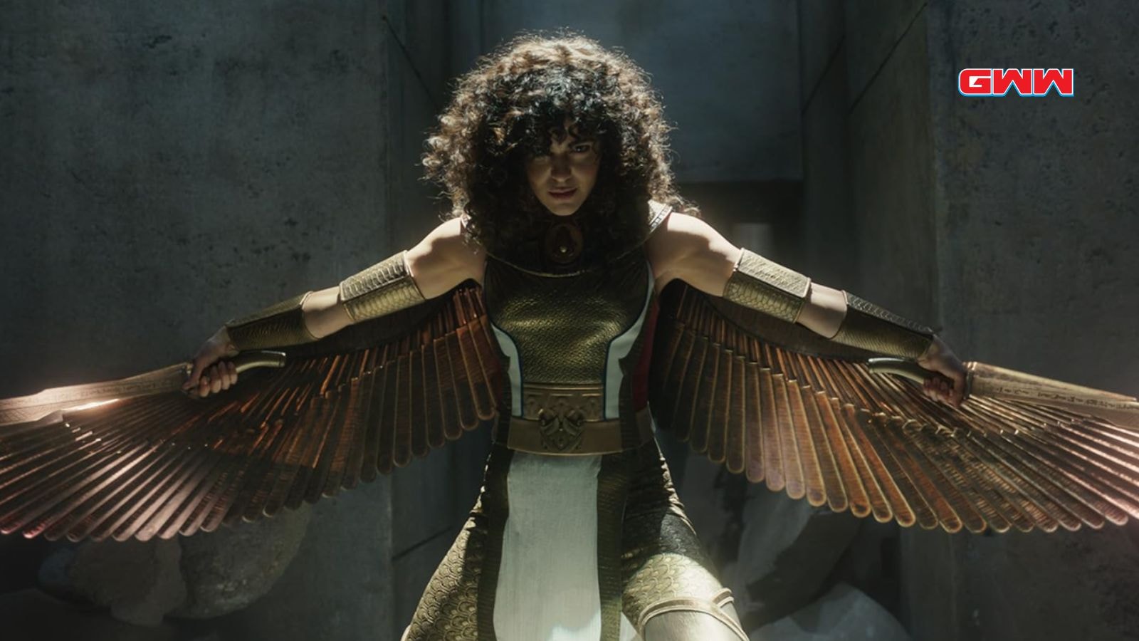 May Calamawy as Layla El-Faouly spreading her wings in Moon Knight 