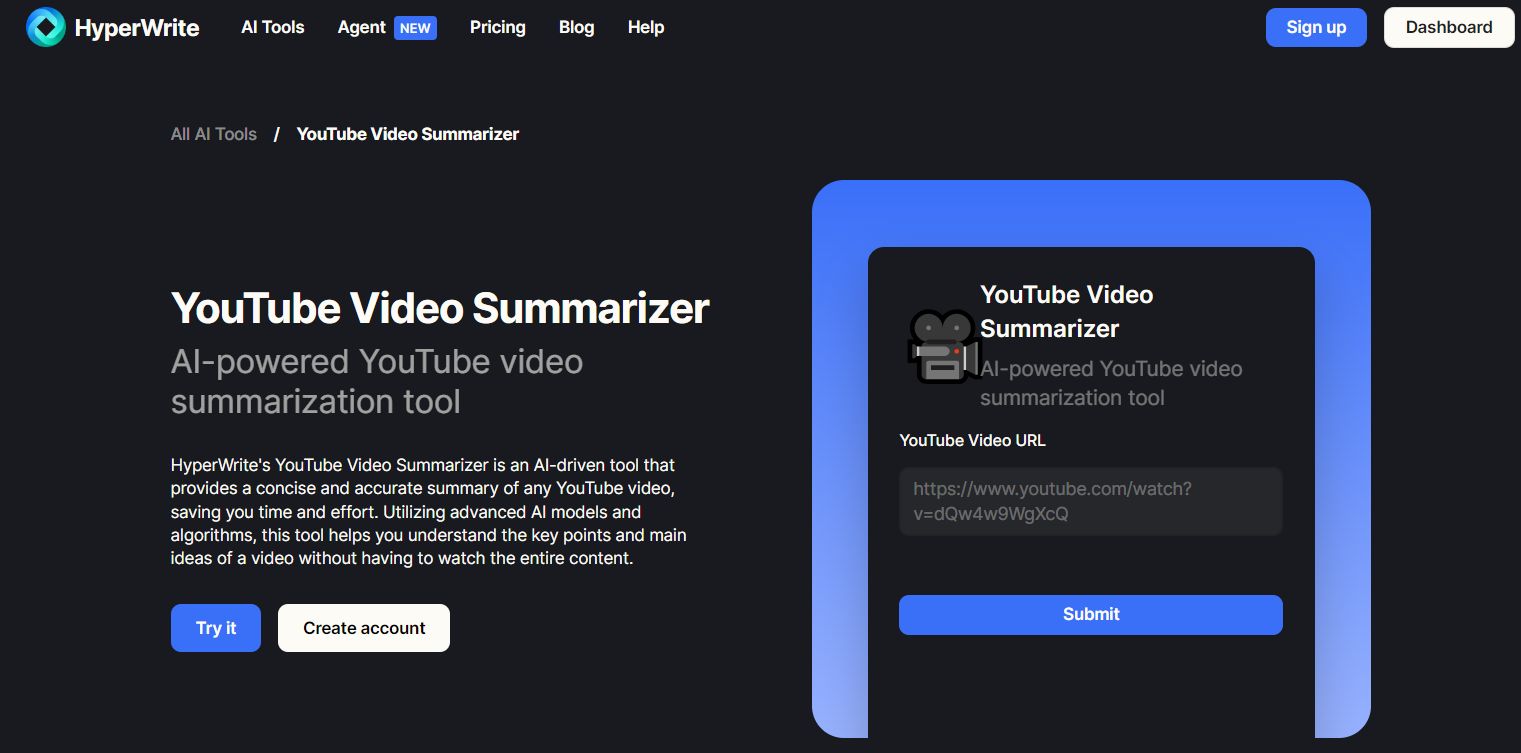 HyperWriteAI YouTube Video Summarizer