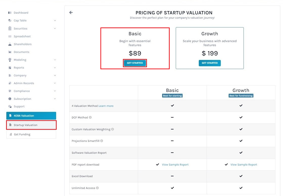 Pricing of startup valuation 