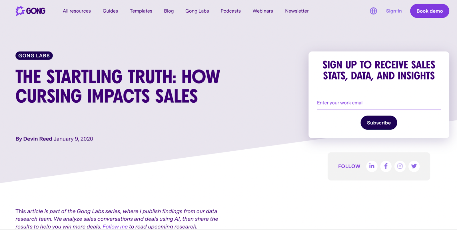 Gong SaaS Content Marketing example