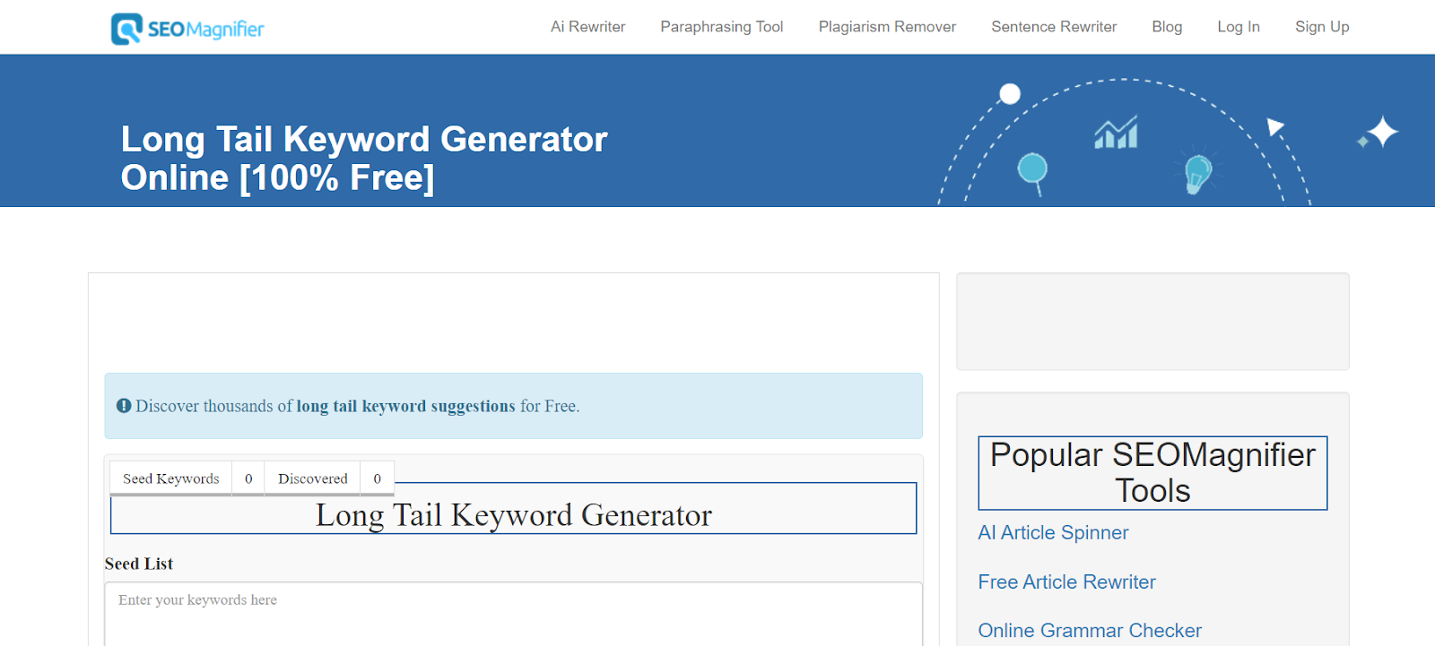 SEO Magnifier Longtail Keyword Generator