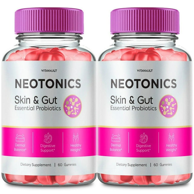 (2 Pack) Neotonics Skin & Gut - Essential Probiotic for Skin and Gut Health, Gummy type, High Rated in Neotonics Reviews - Supports Digestive and Immune System