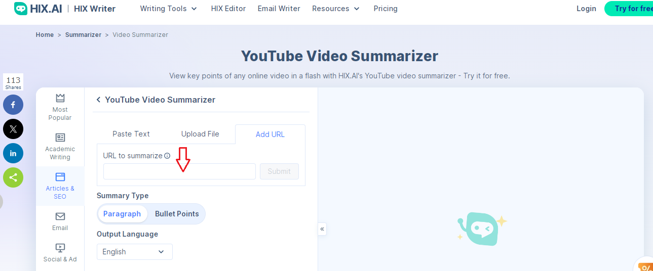 YouTube Video Summarizer - Hix AI