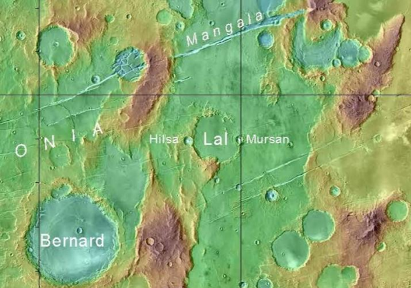 The 3 new craters on Mars. Lal, Musran and Hilsa craters. 