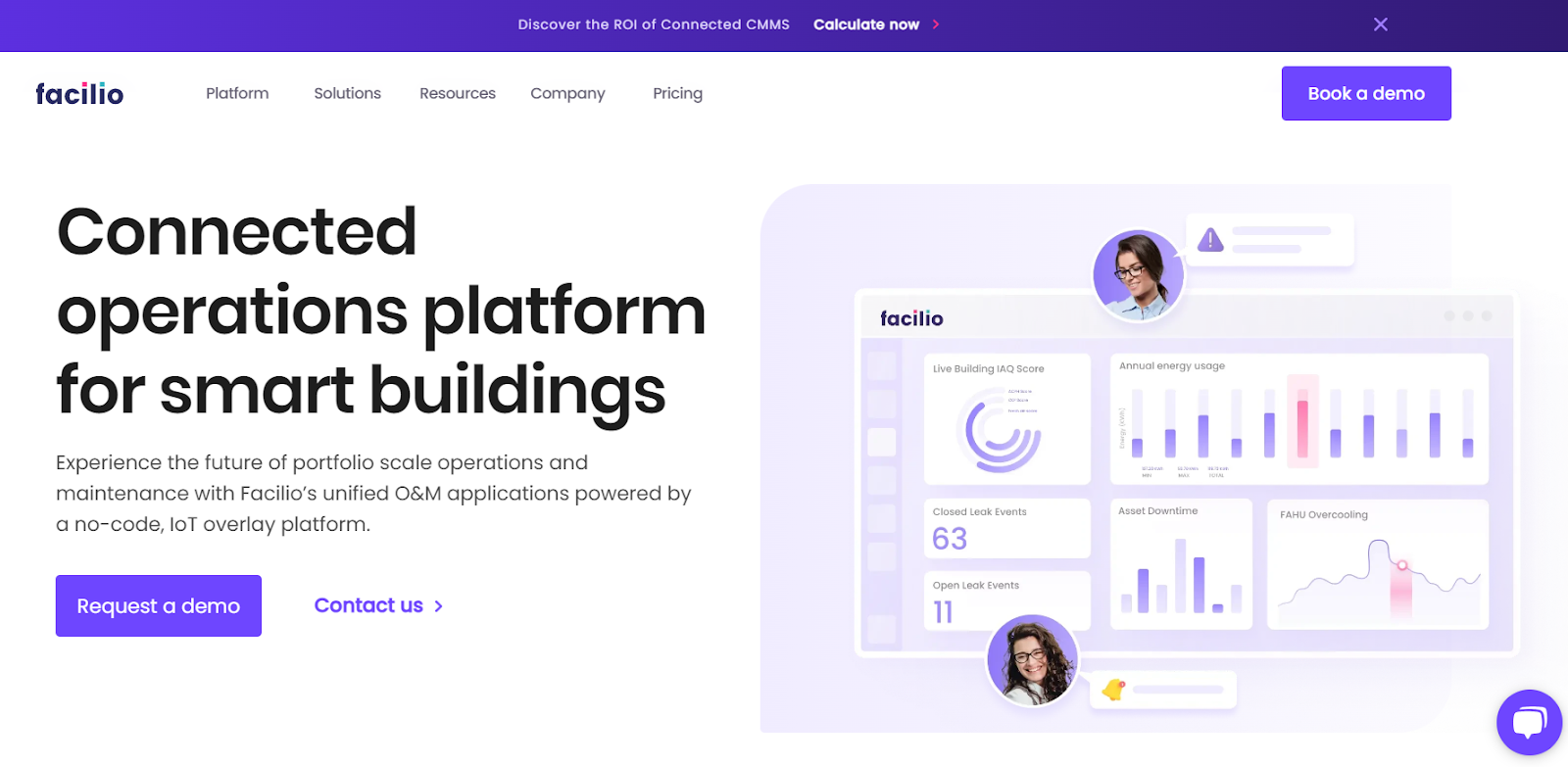 Space management software website with graphic of data, along with tagline “Connected operations platform for smart buildings”