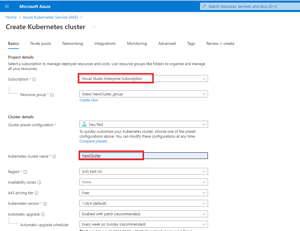 Create Azure Kubernetes Service