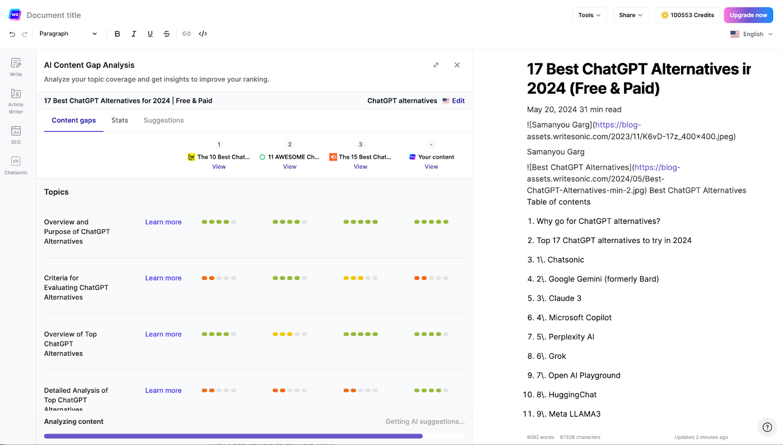 Writesonic AI Content Gap Analyzer Tool - AI SEO Tools