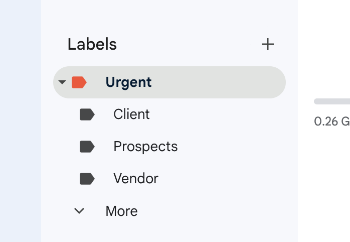 screenshot of nested labels in gmail