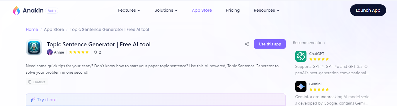 Anakin AI Topic Sentence Generator