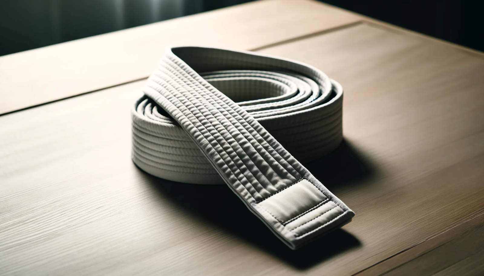 A white belt sitting on a table