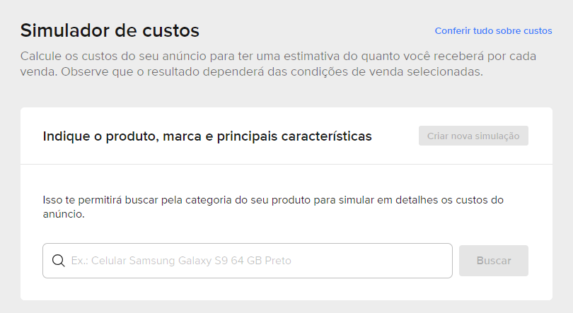 indique o produto no simulador de custos mercado livre