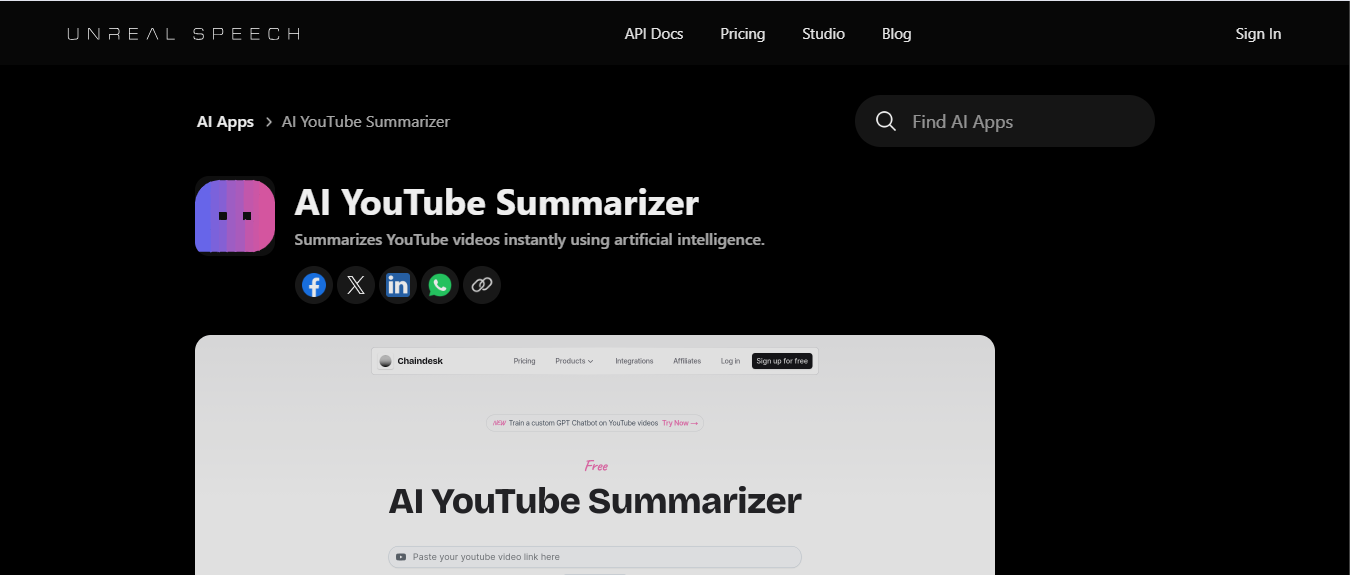 UnrealSpeech AI YouTube Summarizer