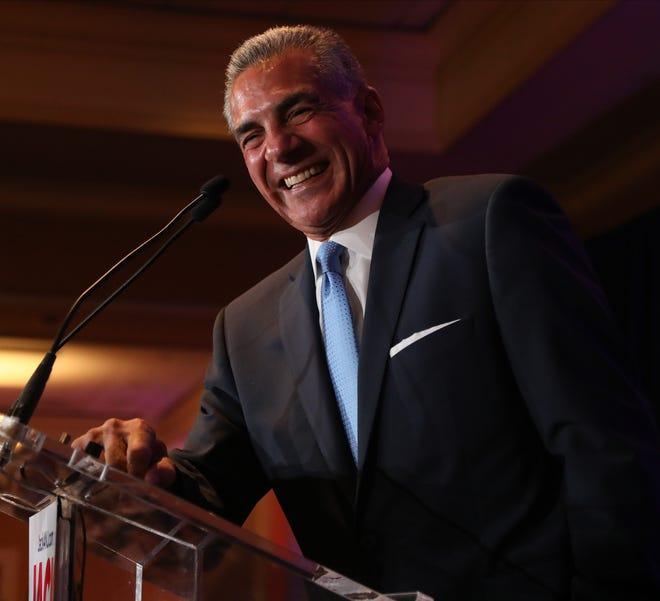 Jack Ciattarelli comes out to address his supporters at 12:30am at the Marriott in Bridgewater, NJ on November 3, 2021. The supporters of the New Jersey gubernatorial candidate were told to wait for all the votes to be counted as Ciattarelli tries unseat incumbent governor Phil Murphy in a tight race that was too close to call.