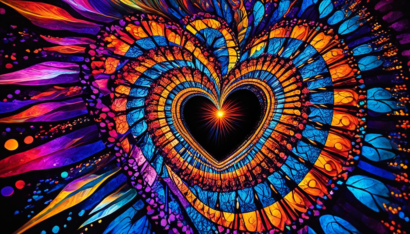 A powerful force of love radiating from within you, surrounded by vibrant colors and light. Envision yourself standing in the center of a heart-shaped vortex, with energy spiraling around you, drawing in the perfect person for you. See yourself happy and fulfilled, with romance and companionship flowing effortlessly into your life. Let the visualization fill you with excitement and anticipation for the love that is on its way to you.